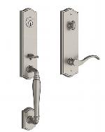 BaldwinNHHxCUR-TAENew Hampshire Traditional Handleset w/ Curve Lever and Arched Escutcheon